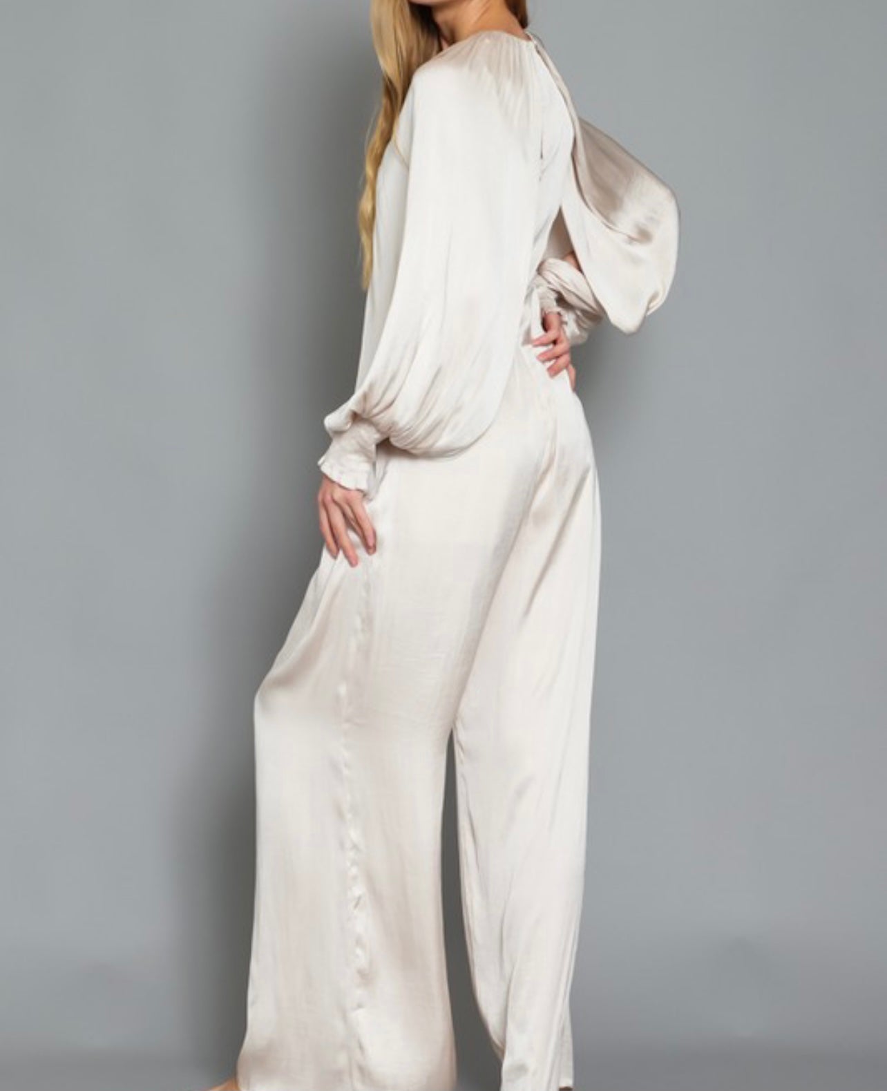 Satin Puff Sleeve Jumpsuit